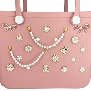 Everfunny Charms for Bogg Bag Pearls Flowers Pearls Bow Chain for Bogg Bag Simply Southern Beach Bag Totes Accessories Charms Compatible, Pearl Bag Insert for Beach Tote Bag