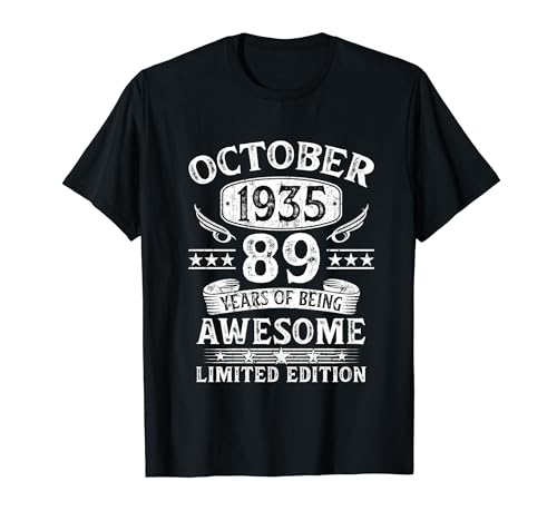 Regalo 89 Años Cumpleaños Hombre Original Octubre 1935 Camiseta