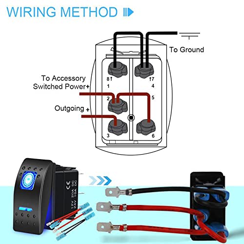 Hokaaer Waterproof Marine Boat Rocker Switch Toggle 12V/20A 24V/10A 5 Pin Spst On-Off Toggle Switch Blue Led Light, With Jumper Wires Set For Marine Boat Truck Trailer 4X4 Car Caravan Rv Suv Atv Utv #TOP4