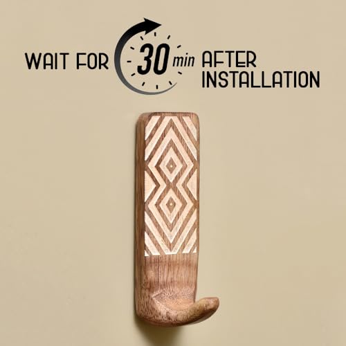 IndianShelf Boho Decorative Wood Adhesive Wall Hooks for Hanging Coats, Keys, Leash, Hat, Towel Holder, Cute Sticky Key Holder, Brown & White Western Wall Décor (3 Hooks 6 Strips)