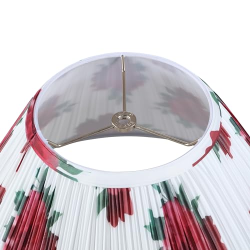 Image of Aspen Creative 33180, Hardback Empire Transitional Spider Lamp Shade, Mushroom Pleated White with Red Floral Print Designed Fabric, 7 inch Top x 18 inch Bottom x 11-1 /2 inch Slant Height