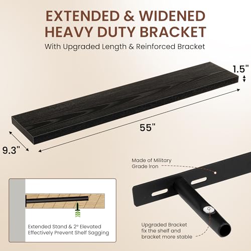 Image of Dreamland 55 Inches Floating Shelves for Wall, 9.3 inch Deep Long Floating Shelves Set of 1, Large Display & Storage Shelf, Wall Shelf for Bathroom Bedroom Living Room Kitchen Office, Black