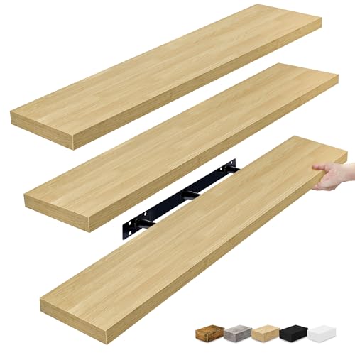 Sorbus Floating Shelves for Wall - 48 Inch Long Bathroom Shelves Wall Decor for Bedroom Kitchen Living Room & Book Storage - Mounted Floating Shelf with Invisible Brackets (Maple Wood 3 Pack)