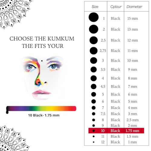 Image of PERPAA Kumkum Velvet Round Sticker Bindi Box of 15 Flaps for Ladies Women Forehead Bindi (Stick On) (Size 10, Diameter 1.75mm, Black)