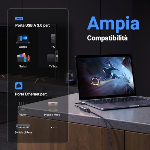 Adattatore Ethernet USB 3.0 Gigabit 1000 Mbps in Alluminio Convertitore di Rete Lan con 10/100/1000Mbps Compatibile con Switch Windows Mac OS Linux Mi Box - Hub USB - Immagine 4