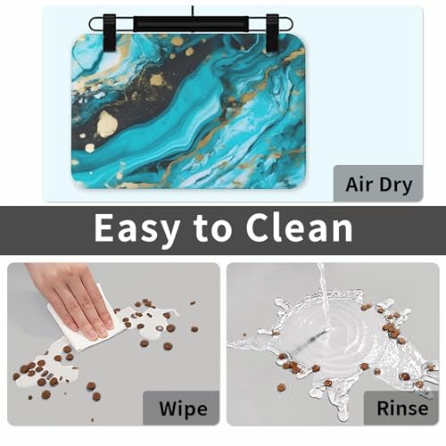 Tapis de nourriture pour chien gamelle bleu turquoise imperméable antidérapant