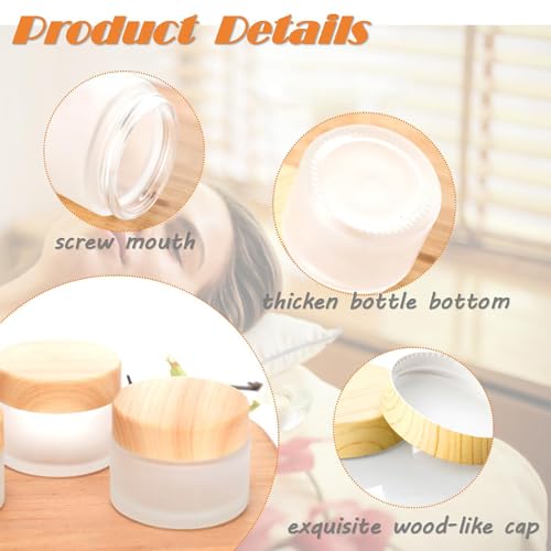 4Packs 0.5oz Round Frosted Glass Cream Jar Bottles 15ml Empty Sample Jars with Wood Grain Lids White Cosmetic Containers Jars for Lotion,Cream,Ointments,Makeup,Eyeshadow,Samples,Travel Storage3