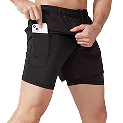 Dress Cici Black Gym Short for Men, 5 inch Running Shorts with Zip Pockets Asia Size XL Waist 31.5 Inches