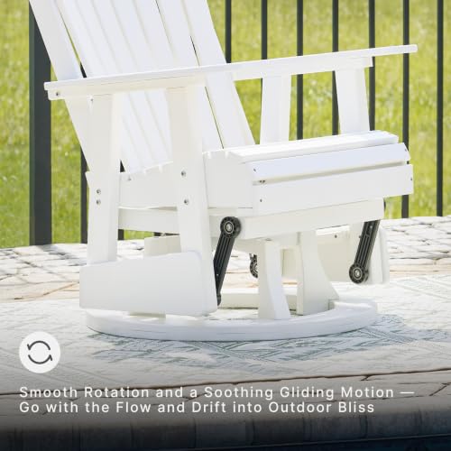 Image of Signature Design by Ashley Hyland Wave Outdoor Casual Swivel Glider Adirondack Chair with 360-Degree Swivel, Weather Resistant HDPE, 18 inch Seat Height, White