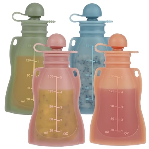 Reusable Baby Food Pouches with Straws (4 Pack)