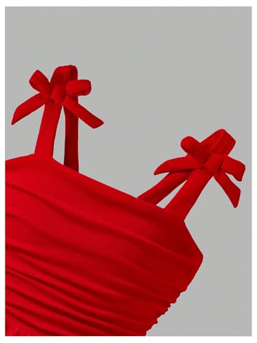 WDIRARA Toddler Girl's Ruched Bow Shoulder Cami Dress Birthday Sleeveless A Line Swing Dress3