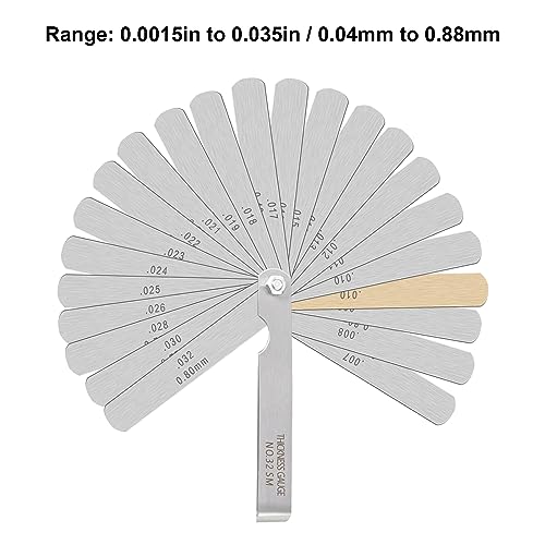 image for ZLKSKER 32 Blade Steel Feeler Gauge (0.0015Inch to 0.035Inch), Thickne