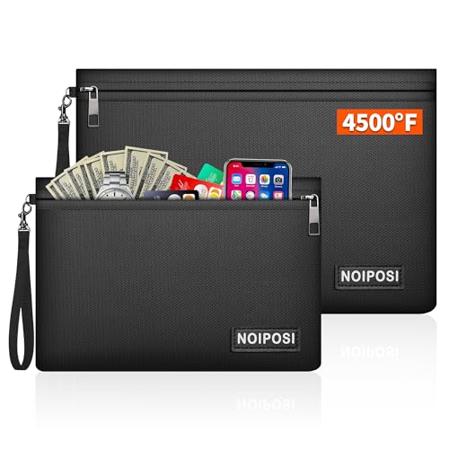 Noiposi 2 Set Fireproof Document Bags, 28x19.5cm Fireproof Money Bag for Cash | Passports | Valuables, 36x26.5cm Water & Fire Poof Storage Pouch for Important Papers