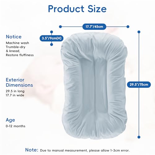 Image of Baby Lounger, Baby Lounger for Newborn 0-24 Months, 100% Breathable Cotton Baby Nest for Tummy Time & Diaper Changes, Portable Infant Essentials for Home & Outdoor(Misty Blue)