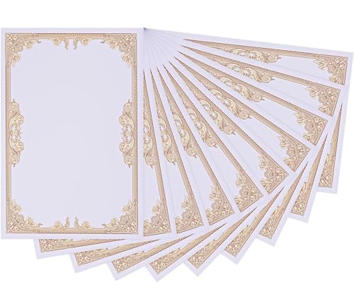 Taicols 25 Stück Papier für Diplome und Zertifikate, weiß, Blätter aus Pergamentpapier für Laserjet-Drucker für Arbeit, Diplompapier für Büro, Business, Abschlussfeier (weißes Papier mit Goldrand)