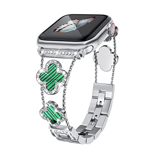Image of Musk-MSKR Diamond Metal Bands Add Sparkle to Your Watch For Apple Watch Series 11 /10 /9 /8 /7 /6 /5 /4 /3 /2 /SE /Ultra Clover Simple and Stylish Compatible with 38mm40mm41mm42mm44mm45mm 46mm49mm Women's Wear