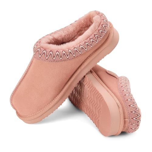 Image of Fireside by Dearfoams Women's Greta Genuine Shearling Clog Slippers, 100% Natural Suede Clogs for Outdoor & Indoor