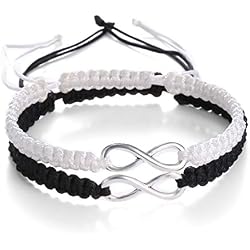 MJartoria Couples Bracelets, Personalized Matching Bracelets for Couples His and Hers, Sign Handmade Rope Braided Rhinestone, Stainless Steel BFF Bracelets for 2