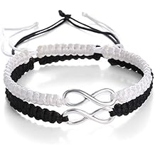 MJartoria Couples Bracelets, Personalized Matching Bracelets for Couples His and Hers, Sign Handmade Rope Braided Rhinestone, Stainless Steel BFF Bracelets for 2