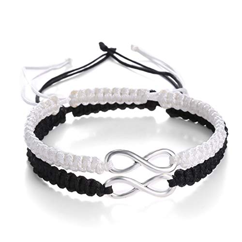 Image of MJartoria Couples Bracelets, Personalized Matching Bracelets for Couples His and Hers, Sign Handmade Rope Braided Rhinestone, Stainless Steel BFF Bracelets for 2