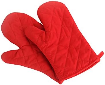 Oven Mitts, Premium Heat Resistant Kitchen Gloves Cotton & Polyester Quilted Oversized Mittens, 1 Pair Red