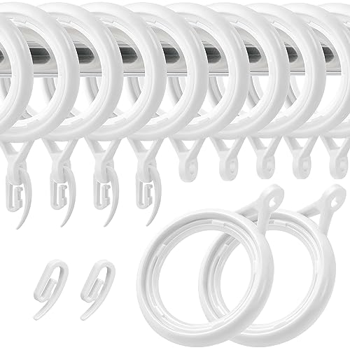WCIC Confezione da 32 anelli e ganci per tende, in plastica, colore bianco, 40 mm, con ganci per tende