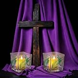 Havawish Portavelas cuadrado de cristal para la Semana Santa del Domingo de Ramos, 2 unidades, portavelas votivos con estampado de hoja de palmera, cuadrados, portavelas a granel para Semana Santa