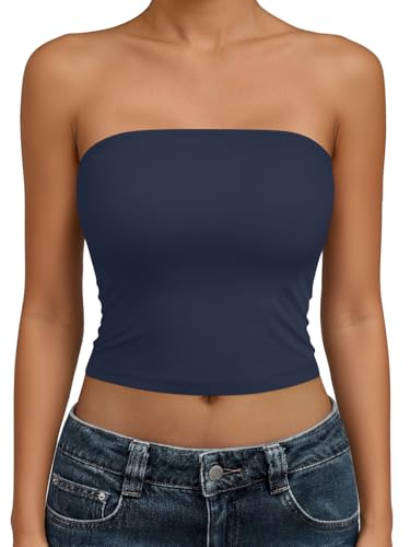 Trendy Queen Womens Strapless Tube Top Navy Small