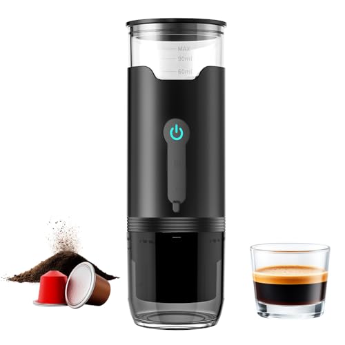 Dexmary Portable Espresso Machine, Travel Coffee Maker with 2000mAh Battery USB-C Charging, 3-in-1 Electric Espresso Brewer for Ground Coffee & Capsule, for Camping Hiking Car Office