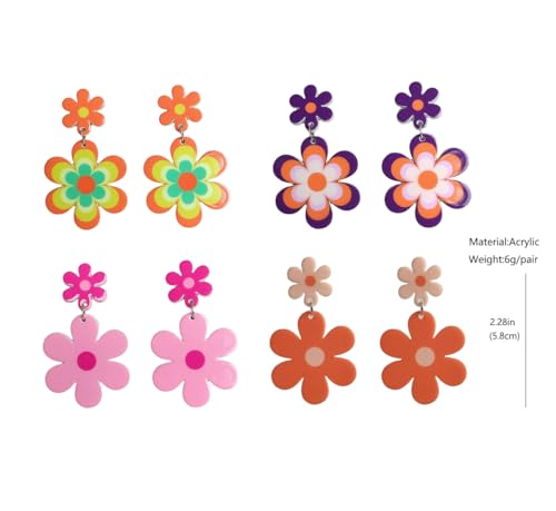 Floral Daisy Flower Dangle Earrings Y2k Vintage Resin Bohemian Lightweight Acrylic 60S 70S Party Mother's Day Valentien's Day Graduation Gift for Women4