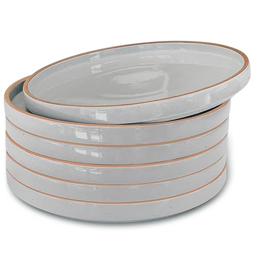 Mora Ceramic Flat Plates Set of 6-8 in - The Dessert, Salad, Appetizer, Small Lunch, etc Plate. Microwave, Oven, and Dishwasher Safe, Scratch Resistant. Kitchen Porcelain Dish - Earl Grey