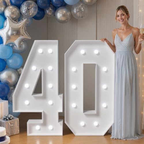 Image of JoyMuse 4FT 40 Marquee Numbers, Large Light Up Numbers 40 for 40th Birthday Decorations Cool White Light Number 40 for Anniversary Birthday Party Decor