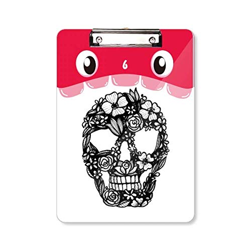 Porte-bloc A4 motif squelette fleurs écriture support pince bloc-notes