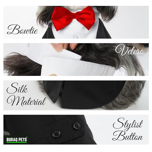 Image of Buraq Premium Dog Wedding Suit, Elegant Tuxedo with Bow Tie & Bandana, Comfortable, Washable Outfit for Dogs (L - Red)