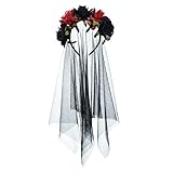 Funsveta Halloween Rose Flower Headband Day of The Dead Flower Headpiece with Black Veil Costume Cos