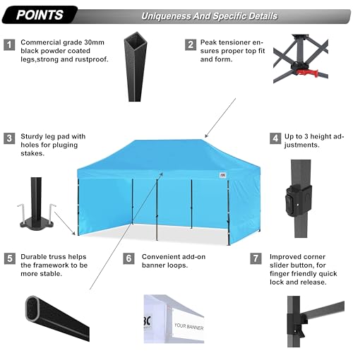 Image of ABCCANOPY Heavy Duty Easy Pop up Canopy Tent with Sidewalls 10x20, Sky Blue