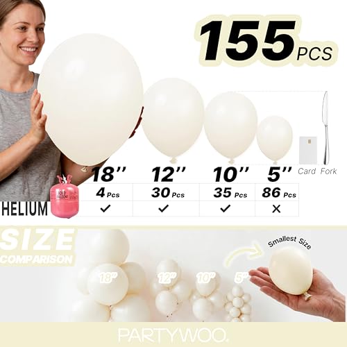 Image of PartyWoo Beige Balloons 155pcs Different Sizes of 18 12 10 5 Inch Cream Ivory Balloon Arch Kit Garland for Wedding Bridal Graduation Baby Shower Easter Birthday Tea Boho Party Decorations White-Q08