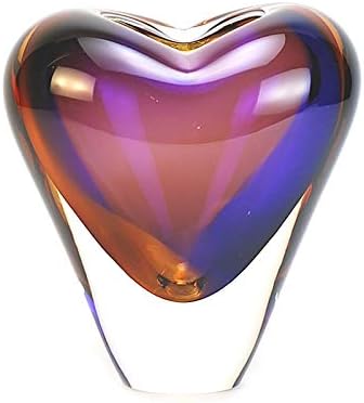 Murano Glass Design Crystal Heart Vase Topaz Amethyst 7" Ht. 6" Length