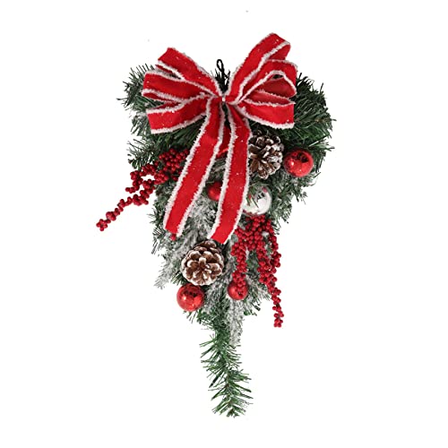 Couronne de Noël blanche et rouge pour porte d'entrée et déco murale festive