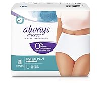 Always Discreet Incontinence Underware for Sensitive Skin, 0% Dyes & Fragrances, Super Plus Large, 8 Pack