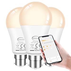 SOBROVO LED Light Bulb 13W Warm White-White 2700K-6000K 130W Equivalent B22 Smart Bluetooth Remote Control Light Bulbs – Compatible with Alexa, Energy Saving, Bayonet Fitting,Indoor Lighting 3Pack
