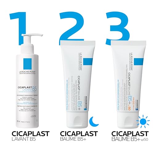 La Roche Posay Cicaplast Baume B5+ LSF 50, Regenerierende Creme für sensible und gereizte Haut von Gesicht und Körper, Mit patentiertem Procerad, Tribioma, Madecassoside und Vitamin B5, 40 ml