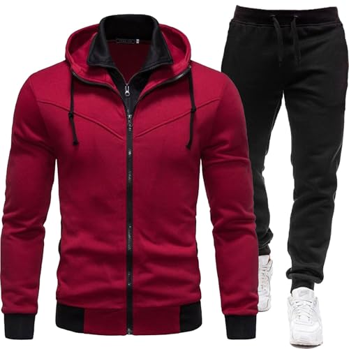 Men's 2 Pieces Tracksuits Running Sports Suits Hooded Jacket Slim Fit Zipper Turtleneck Fleece Hoodie and Jogger Pants