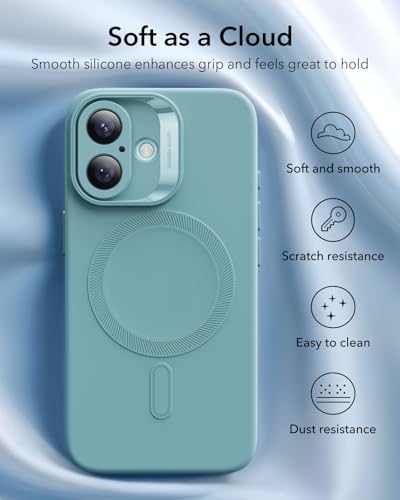 Image of ESR for iPhone16 Plus Case with MagSafe, Supports Magnetic Charging, Smooth & Slim Silicone Case, Shockproof, Full Screen and Camera Protection, Soft Microfiber Lining,Teal