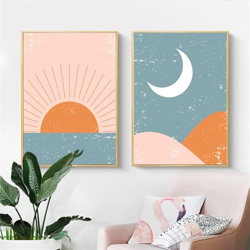 Pinturas de lienzo abstractas del sol y luna juego de 2 láminas nórdicas de 60x70cm sin marco 2