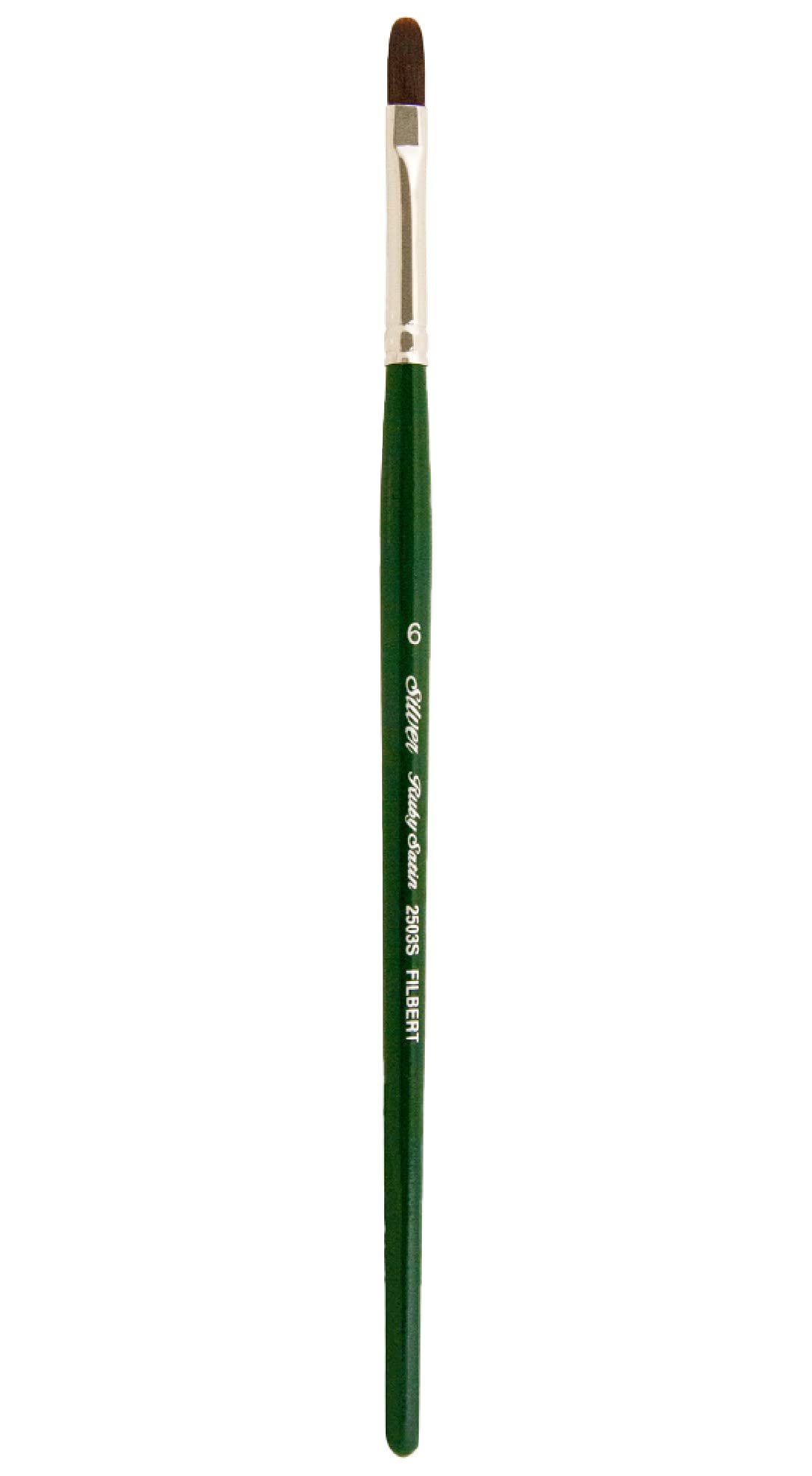 Silver Brush Series 2503S Ruby Satin Filbert Brush with Short Handle, Stiff Synthetic Filaments, Hunter Green, Size 6