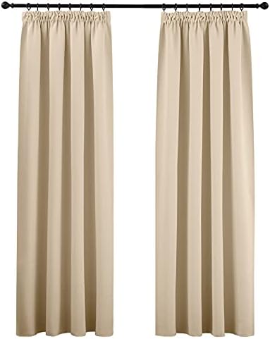 PONY DANCE Wohnzimmer Vorhänge Beige Kräuselband H245 x B140 cm | 2er Set, Biscotti Beige, Thermovorhang Kälteschutz, Verdunklungsvorhänge für Schienensystem, Gardinen Blickdicht,