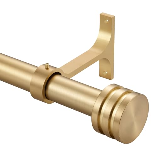 Single Curtain Rods 72-144 Inches,1 inch Heavy Duty Adjustable Window Drapery Rod, Modern Round Decorative Windows Curtains Rods, Brushed Gold