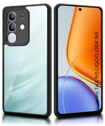 Image of WOW IMAGINE Shockproof Hybrid Back Cover for Vivo T4x 5G | iQoo Z10x 5G | Vivo Y31 Pro 5G | Hard Slim fit Back Case | PC & TPU | Clear Transparent Case - Black