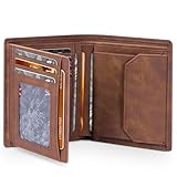 TEEHON Carteras para Hombre de Cuero, Tarjetero Hombre con Bloqueo RFID con 12 Tarjeteros, 1 Ventana para ID y Foto, Bolsillo para Monedas, Compartimentos para Billetes, con Caja de Regalo - Marrón